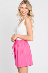 Pink Linen Smocked Waist Shorts