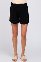 Black Linen Smocked Waist Maternity Shorts