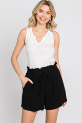 Black Linen Smocked Waist Maternity Shorts