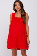 Red Sleeveless Ruffle Strap Maternity Dress