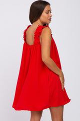 Red Sleeveless Ruffle Strap Maternity Dress