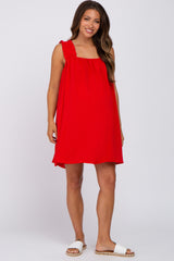 Red Sleeveless Ruffle Strap Maternity Dress