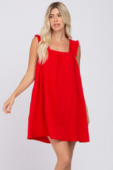 Red Sleeveless Ruffle Strap Dress