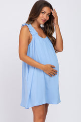 Light Blue Sleeveless Ruffle Strap Maternity Dress