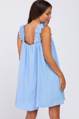 Light Blue Sleeveless Ruffle Strap Maternity Dress