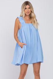 Light Blue Sleeveless Ruffle Strap Dress