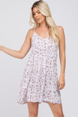 Lavender Floral Sleeveless Maternity Dress