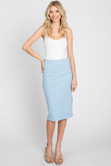 Light Blue Ribbed Side Slit Skirt