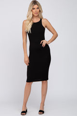 Black Ribbed Sleeveless Midi Dress