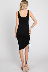 Black Scoop Neck Ruched Side Dress