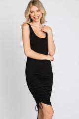 Black Scoop Neck Ruched Side Dress