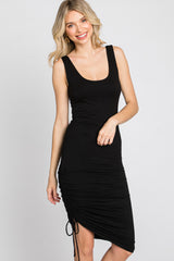 Black Scoop Neck Ruched Side Dress