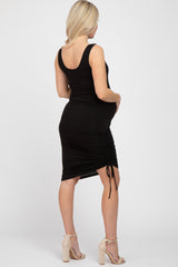 Black Scoop Neck Ruched Side Maternity Dress