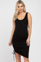 Black Scoop Neck Ruched Side Maternity Dress