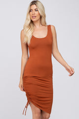 Rust Scoop Neck Ruched Side Dress