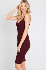 Burgundy Rib Knit Fitted Dress