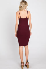 Burgundy Rib Knit Fitted Dress