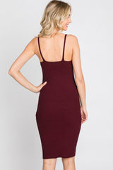 Burgundy Rib Knit Fitted Dress