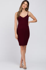 Burgundy Rib Knit Fitted Maternity Dress