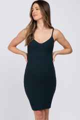 Forest Green Rib Knit Fitted Maternity Dress