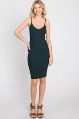 Forest Green Rib Knit Fitted Dress