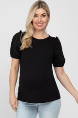 Black Eyelet Lace Sleeve Maternity Blouse