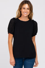 Black Eyelet Lace Sleeve Maternity Blouse