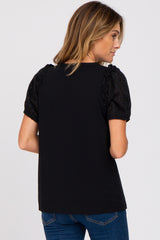 Black Eyelet Lace Sleeve Blouse