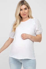 White Eyelet Lace Sleeve Maternity Blouse