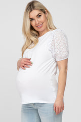 White Eyelet Lace Sleeve Maternity Blouse