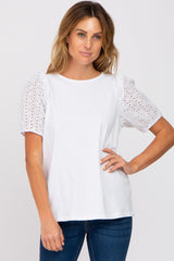 White Eyelet Lace Sleeve Maternity Blouse