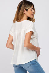 Ivory Short Sleeve Curved Hem Maternity Top