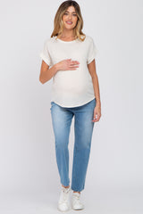 Ivory Short Sleeve Curved Hem Maternity Top