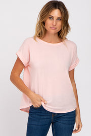 Pink Short Sleeve Curved Hem Top