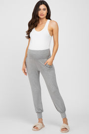 Heather Grey Foldover Maternity Joggers