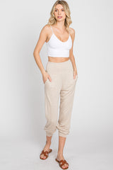 Beige Foldover Joggers