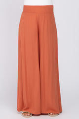 Rust Smocked Waist Wide Leg Maternity Pants