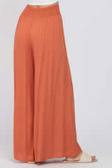 Rust Smocked Waist Wide Leg Pants