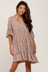 Mocha Floral Ruffle Sleeve Tiered Dress