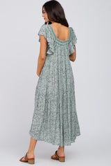 Sage Floral Square Embroidered Neck Maternity Midi Dress