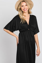 Black Knotted Front Short Sleeve Midi Dress