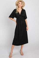 Black Knotted Front Short Sleeve Maternity Midi Dress