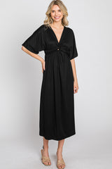 Black Knotted Front Short Sleeve Midi Dress