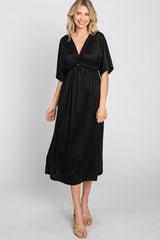 Black Knotted Front Short Sleeve Midi Dress