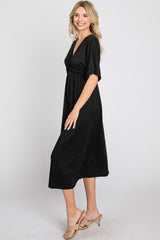 Black Knotted Front Short Sleeve Midi Dress