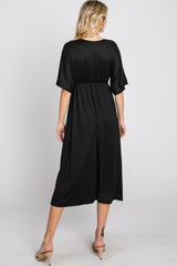 Black Knotted Front Short Sleeve Midi Dress