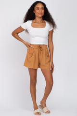 Rust Drawstring Linen Shorts