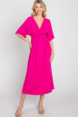 Fuchsia Knotted Front Short Sleeve Midi Dress