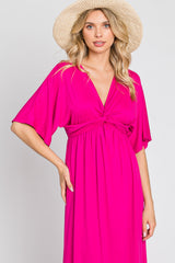 Fuchsia Knotted Front Short Sleeve Midi Dress