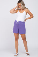 Lavender Drawstring Fleece Maternity Shorts